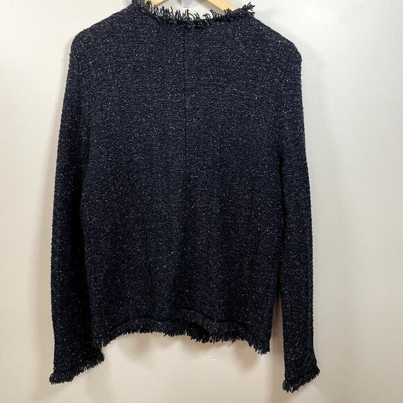 TALBOTS Womens LG Charcoal Wool/Alpaca Blend Button Front Fringe Cardigan Dark - Picture 2 of 8